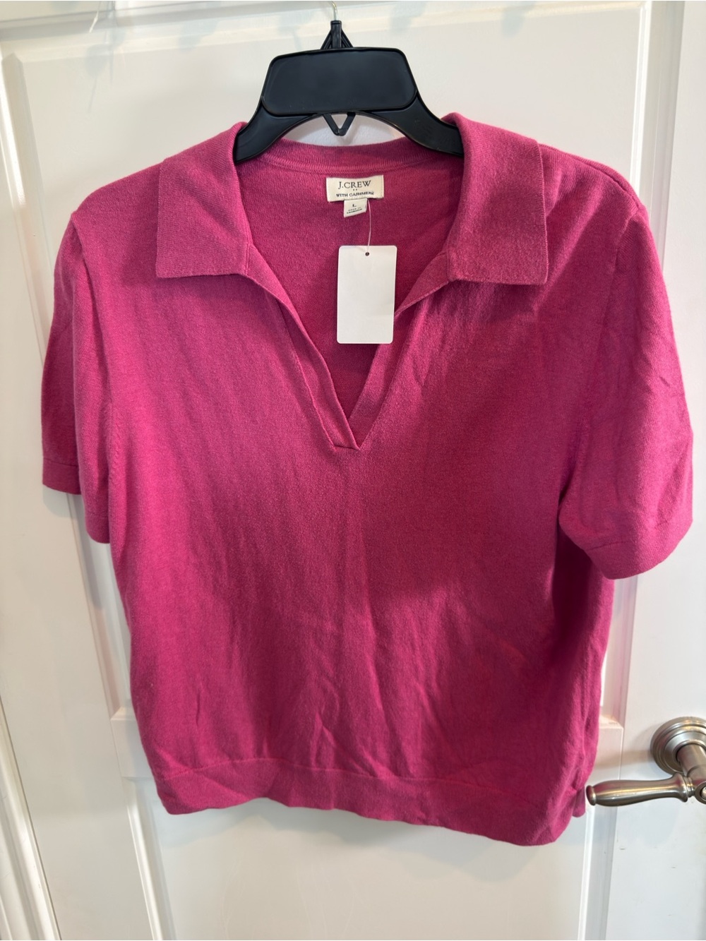 J. Crew Fuchsia V-Neck Short-Sleeve Cashmere Top